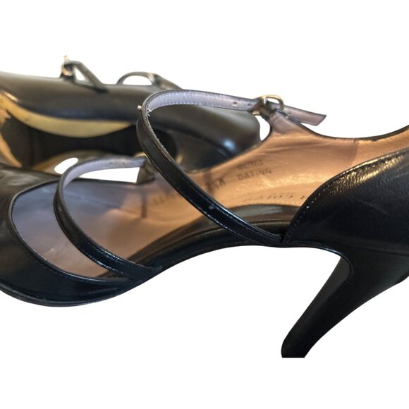 Women's Black Leather Shoe Kenneth Cole Strappy High Heels 7 1/2 Vamp Italy - Picture 9 of 10